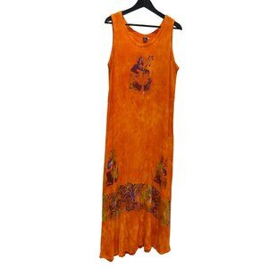 Hibiscus Collection Hawaii 90s Orange Floral Maxi Dress Large